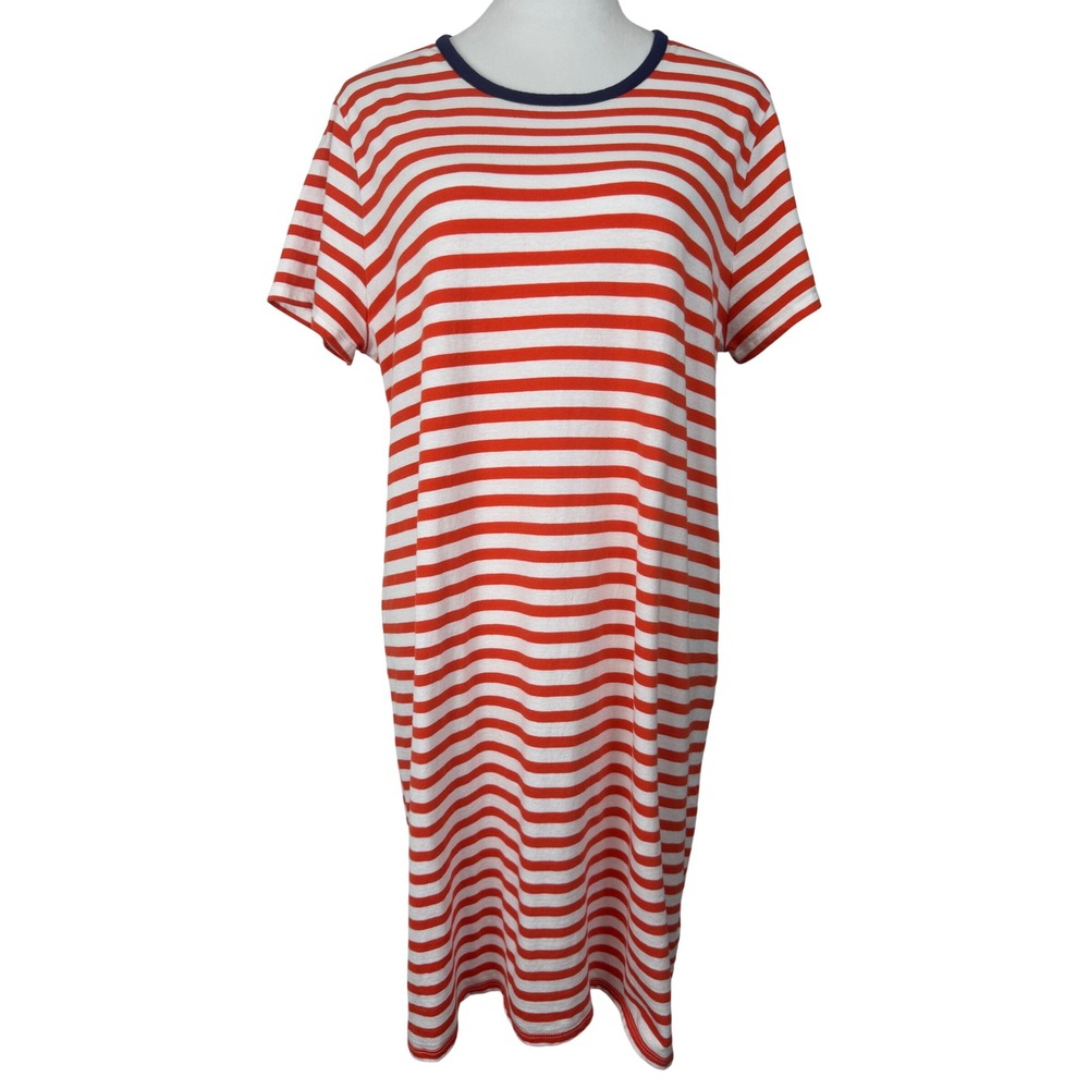 J. Crew Women's T-shirt Dress‎ XL Nautical Red White Blue Trim Knee Length